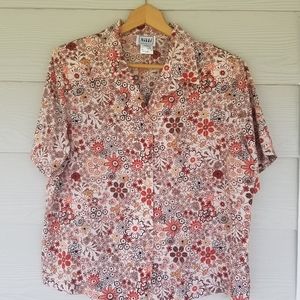 Vintage Floral Mod Button Up Blouse Nikki Vtg Sz 14 Shoulder Pads